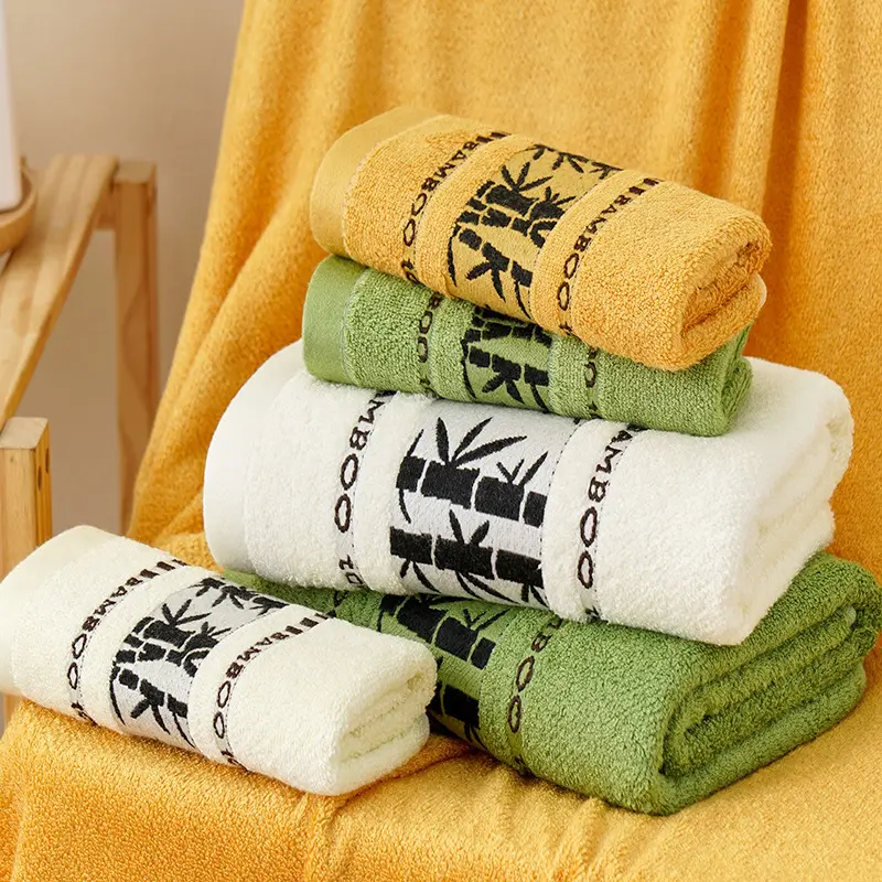 140x70cm Oversized Bathroom Bamboo Towels Embroidered Bath Towel Cover Personalized Sport Gift Towels For Home Brown Cream Green