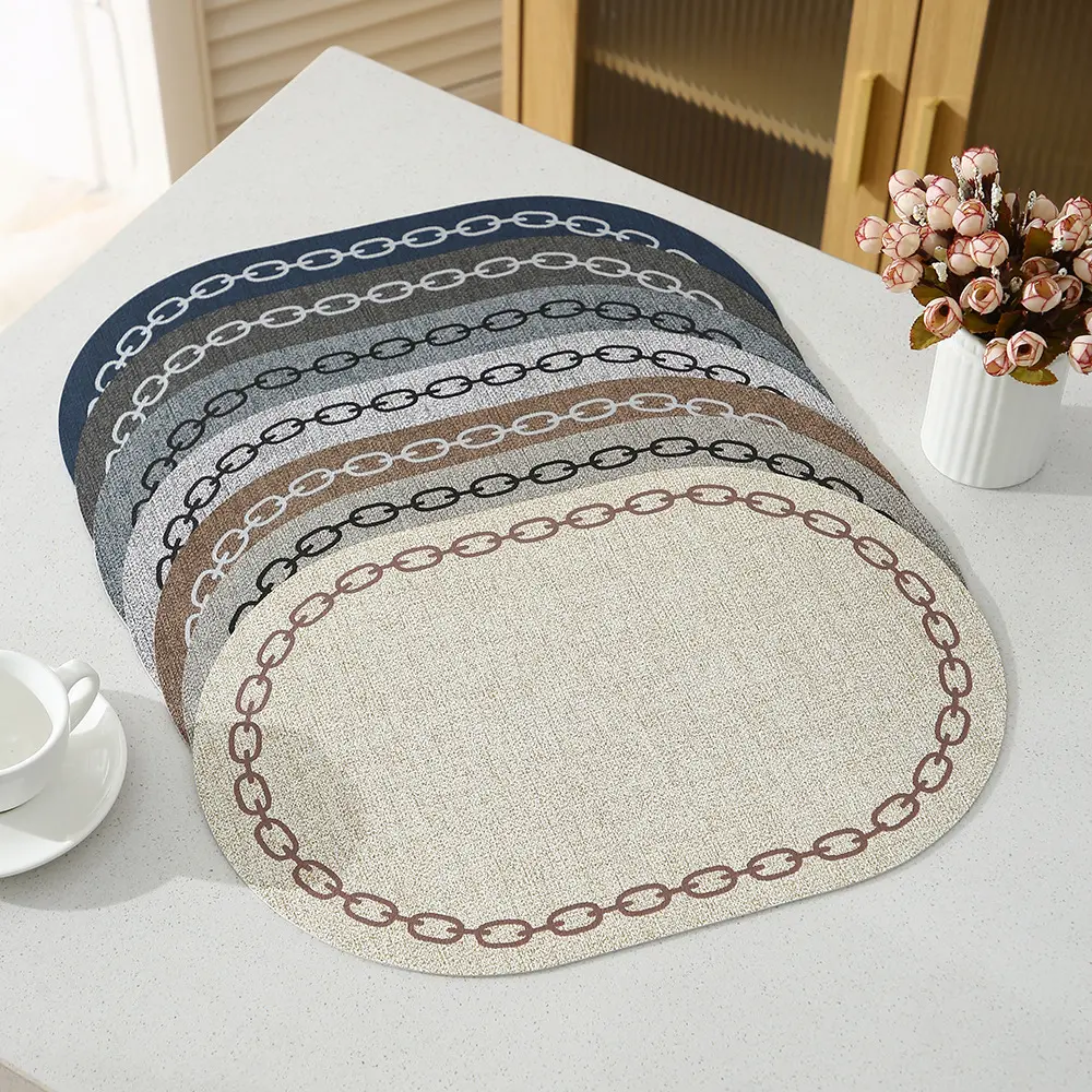 1/4/6pcs Cream Oval Placemats Waterproof Wipeable Washable Place Mats, Non-Slip Table Placemats for Dining Table Kitchen Patio