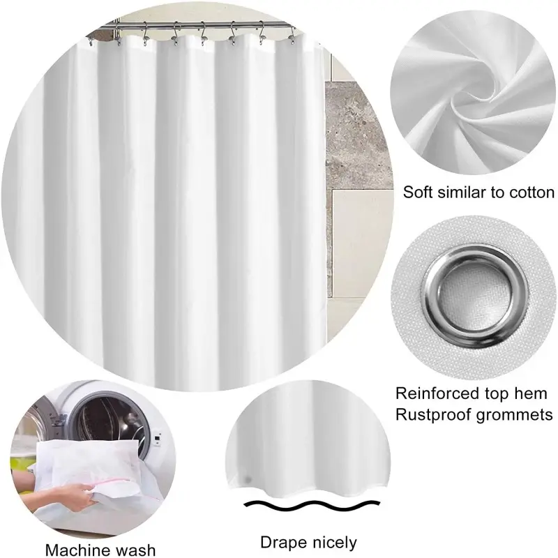 180x180cm Solid Shower Curtain Fabric Waterproof Home Hotel Bathroom Curtain Long Stall Size Black White Grey Color