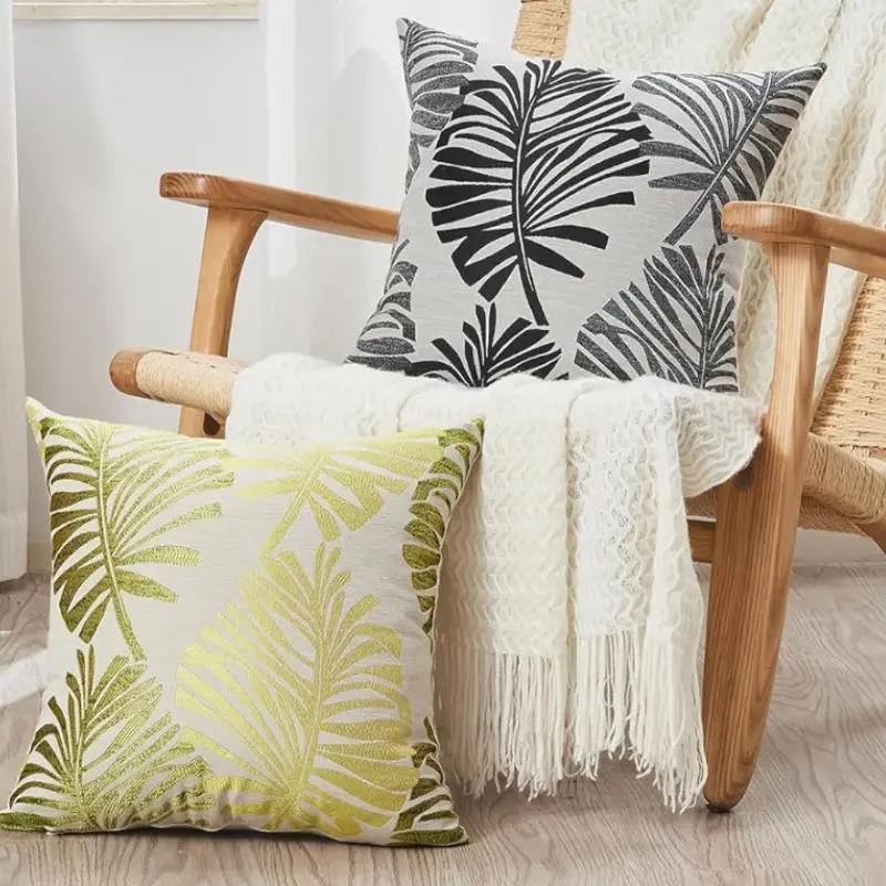 45x45cm Jacquard Tropical Leaves Throw Pillow Covers Green Palm Leaf Cushion Covers for Sofa Couch Chair Garden Home Decor 방석