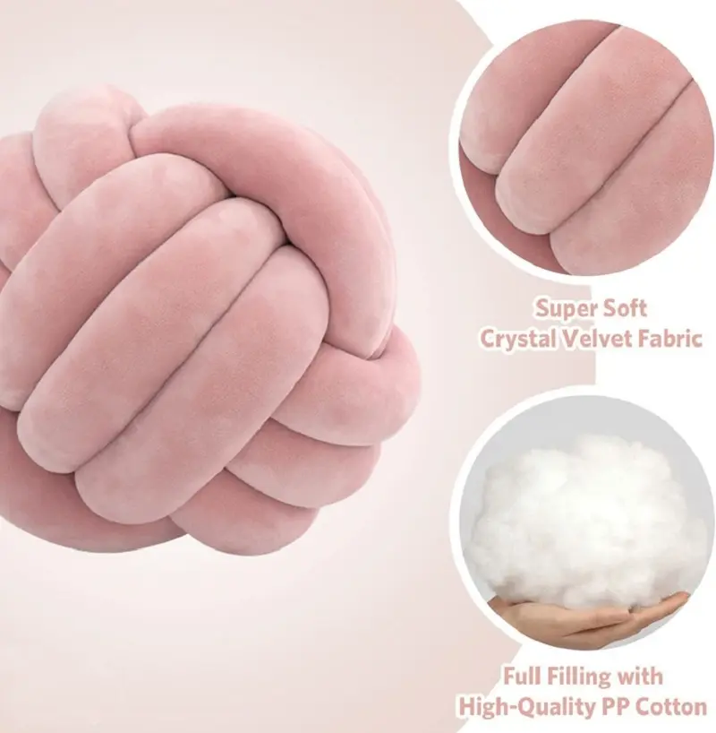Handmade Decorative Throw Knot Pillow Ball for Home Chair Sofa Couch Bed Aesthetic Round Velvet Knotted Pillow Cushion Pink