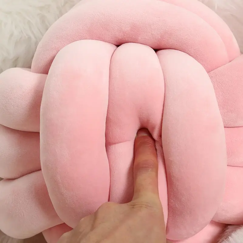 Handmade Decorative Throw Knot Pillow Ball for Home Chair Sofa Couch Bed Aesthetic Round Velvet Knotted Pillow Cushion Pink
