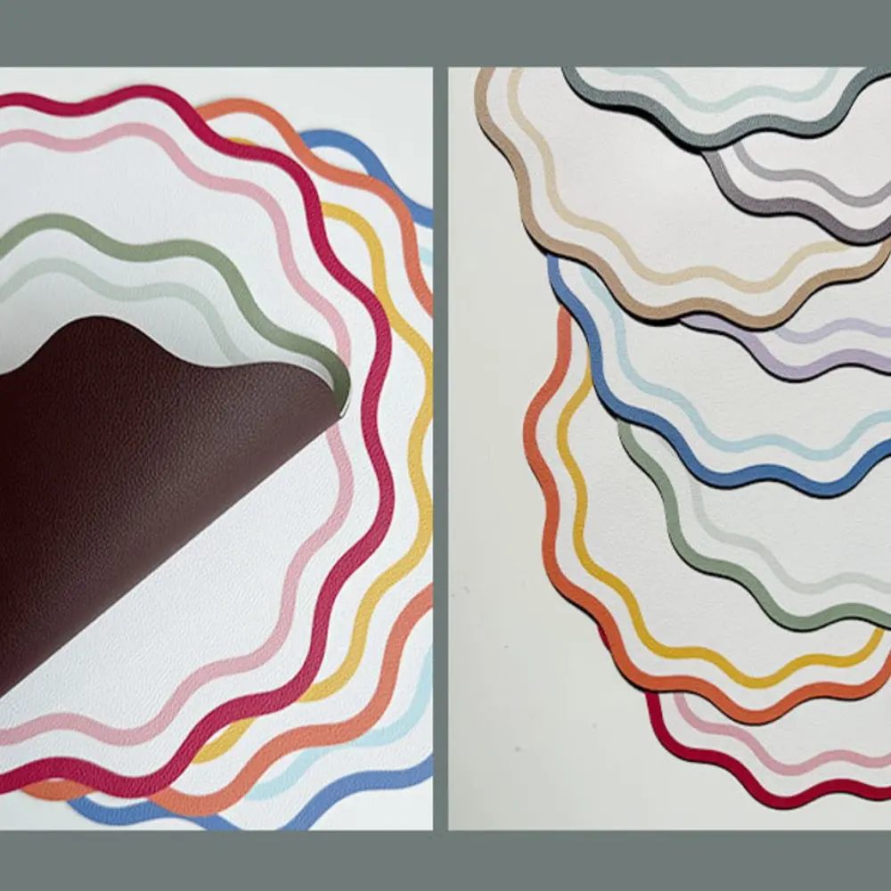 1/4/6pcs Printed Flower Shape Faux Leather Placemats Insulated Table Mat for Kitchen Dining Table Striped Waterproof Plate Mat