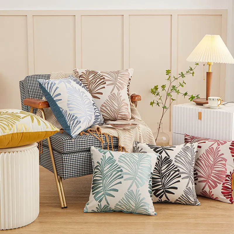 45x45cm Jacquard Tropical Leaves Throw Pillow Covers Green Palm Leaf Cushion Covers for Sofa Couch Chair Garden Home Decor 방석