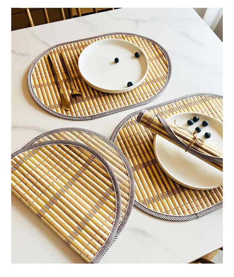 1/4/6PCS Woven Placemats Nordic Oval Edged Bamboo Gift Tableware Mat Home Heat-resistant for Kitchen Dining Table Party Decor
