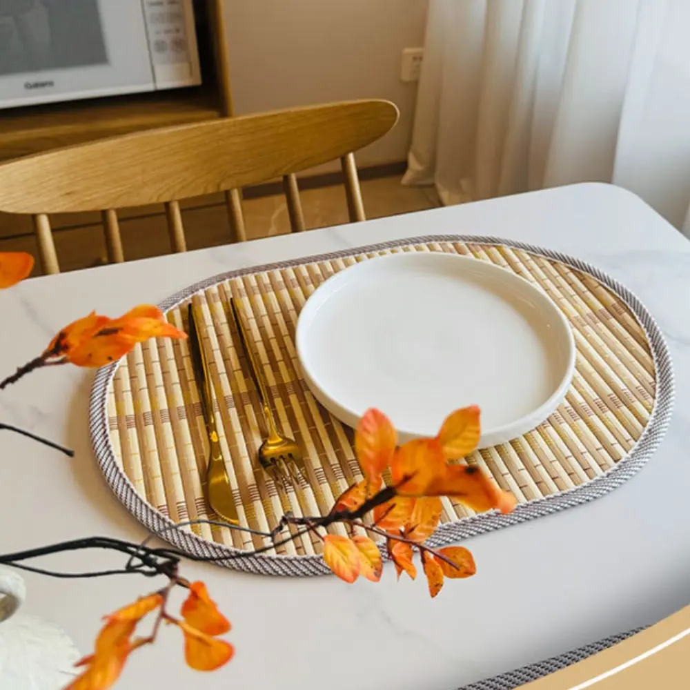 1/4/6PCS Woven Placemats Nordic Oval Edged Bamboo Gift Tableware Mat Home Heat-resistant for Kitchen Dining Table Party Decor