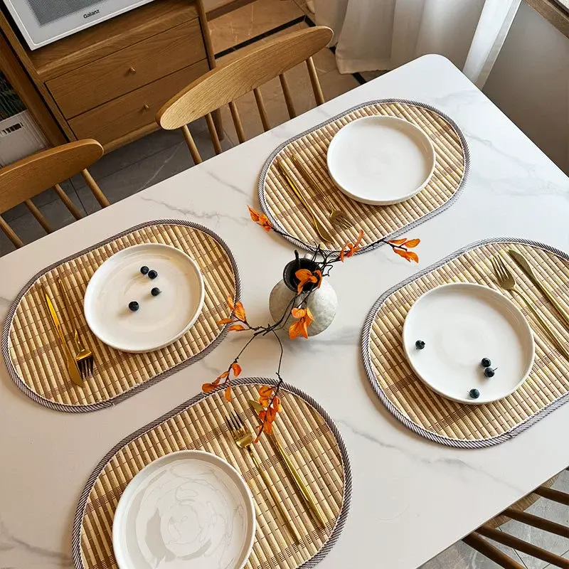 1/4/6PCS Woven Placemats Nordic Oval Edged Bamboo Gift Tableware Mat Home Heat-resistant for Kitchen Dining Table Party Decor