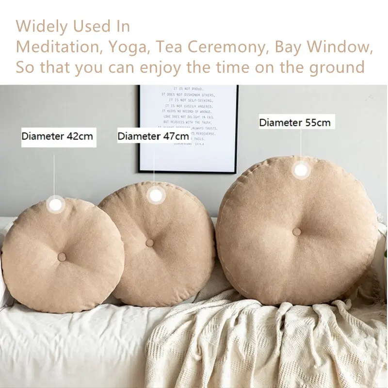 Floor Pillow Meditation Cushion Round Large Floor Pillows Seating for Adults, Velvet Thick Floor Cushion for Yoga Outdoor Tatami