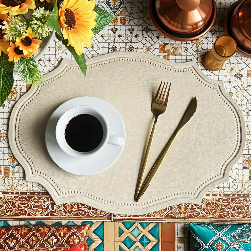 1/4/6PCS Shaped PU Placemat Set Faux Leather Kitchen Dining Table Pad Luxury Black Cream Grey Place Mat Tableware Cafe Pad 식탁매트