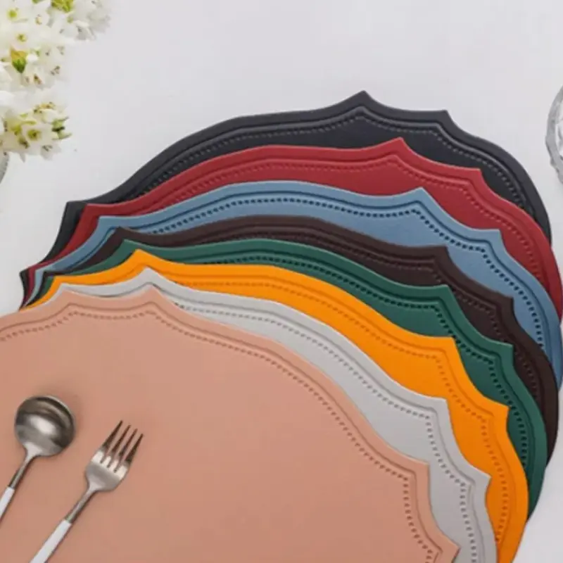 1/4/6PCS Shaped PU Placemat Set Faux Leather Kitchen Dining Table Pad Luxury Black Cream Grey Place Mat Tableware Cafe Pad 식탁매트