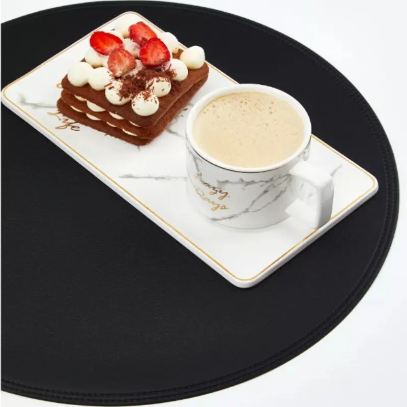 1/6/10PCS Black Round Placemats Table Mat Tableware Pad PU Leather Waterproof Heat Insulation Non-Slip Place Mat Bowl Coaster