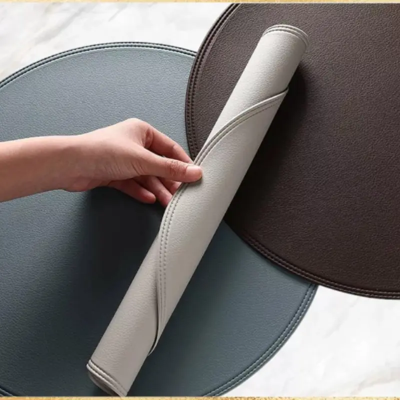 1/6/10PCS Black Round Placemats Table Mat Tableware Pad PU Leather Waterproof Heat Insulation Non-Slip Place Mat Bowl Coaster