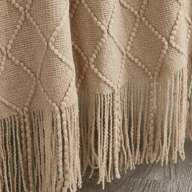 Knitted Throw Blanket for Couch and Bed, Soft Living Room Home Decor Knitted Blanket with Tassel, Outdoor Lightweight Breathable