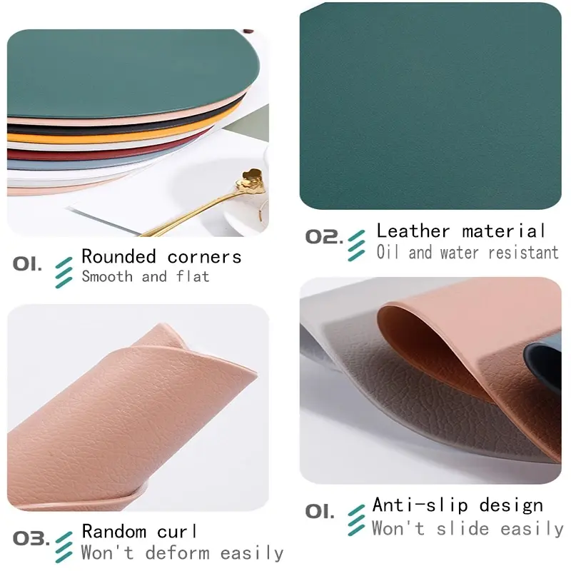 1/4/6sets Cream Placemat and Coaster Set Oil-Proof Waterproof for Kitchen Irregular Shape PU Leather Tables Mats Pad Coffee Shop
