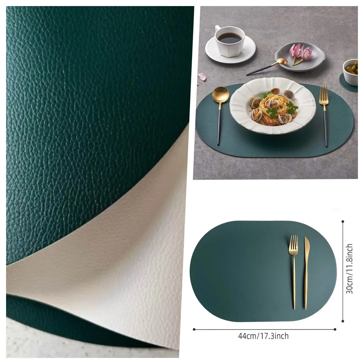 1/4/6sets Cream Green Oval Placemats PU Fuax Leather Table Decor Mats Pad for Kitchen Coffee Dining Room Christmas Table Decor