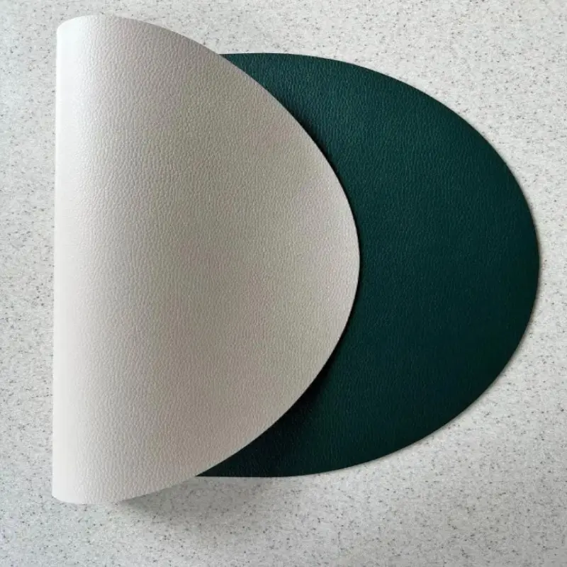 1/4/6sets Cream Green Oval Placemats PU Fuax Leather Table Decor Mats Pad for Kitchen Coffee Dining Room Christmas Table Decor