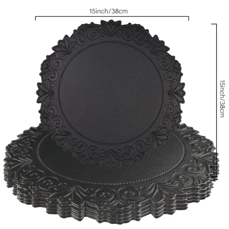 1/4/6PCS Vintage Cute Circle Black Place Mats Non-Slip Mats Washable Oil-Proof Placemats Wrinkle Free Kitchen Dining Table Mats