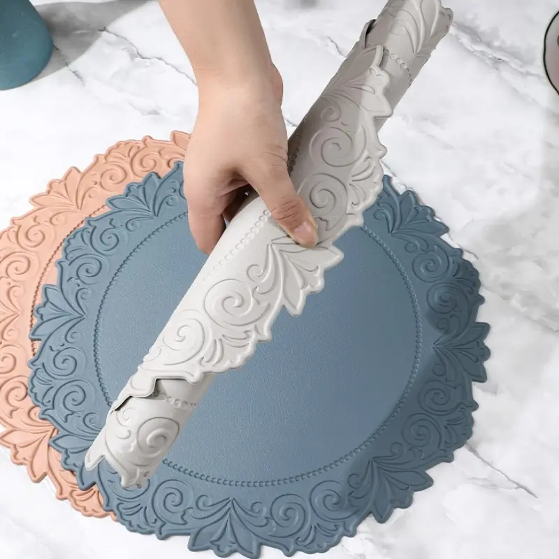 1/4/6PCS Vintage Cute Circle Black Place Mats Non-Slip Mats Washable Oil-Proof Placemats Wrinkle Free Kitchen Dining Table Mats