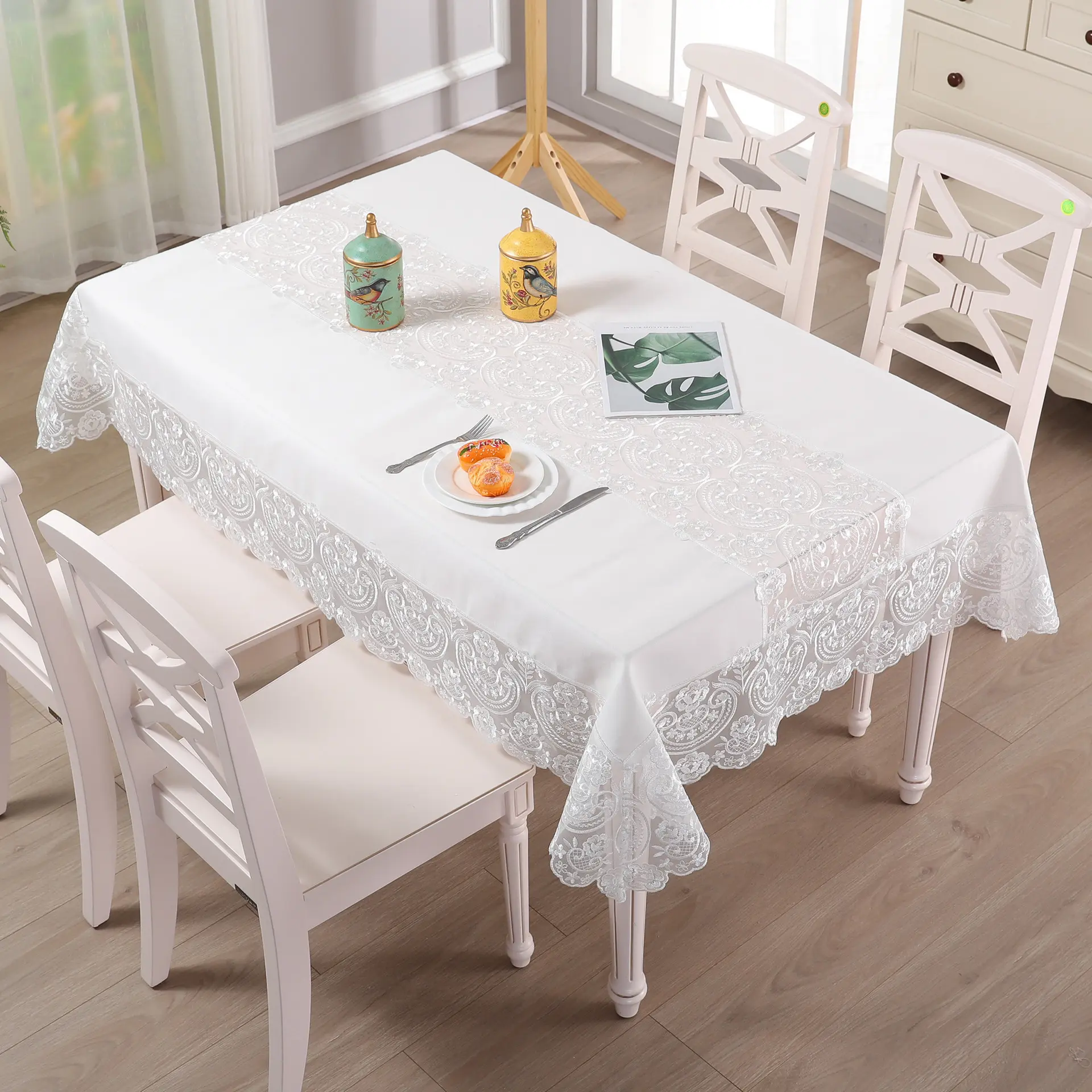 Battilo Luxury Lace Tablecloth White Rectangle Table Cloth Waterproof Table Cover For Dining Table Kitchen Wedding Party Decor