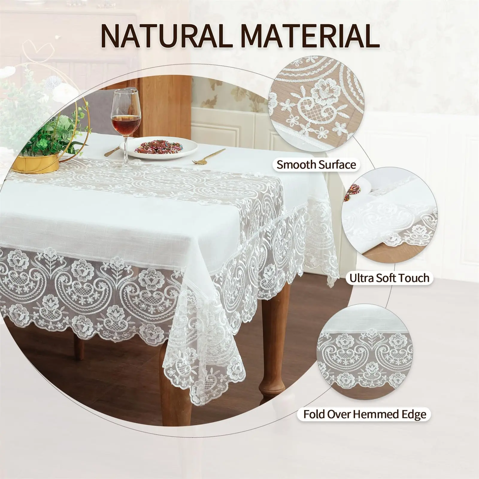 Battilo Luxury Lace Tablecloth White Rectangle Table Cloth Waterproof Table Cover For Dining Table Kitchen Wedding Party Decor