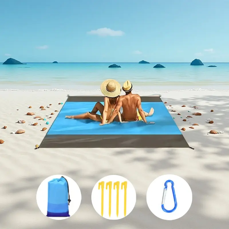 200X210Cm Extra Large Beach Towel, Beach Mat; Easy to Clean, Easy to Store, Provide Storage Bag and Hook, Light and Easy to Carry, Suitable for Beach Vacation, Camping, Grass, Two-Color Picnic Mat