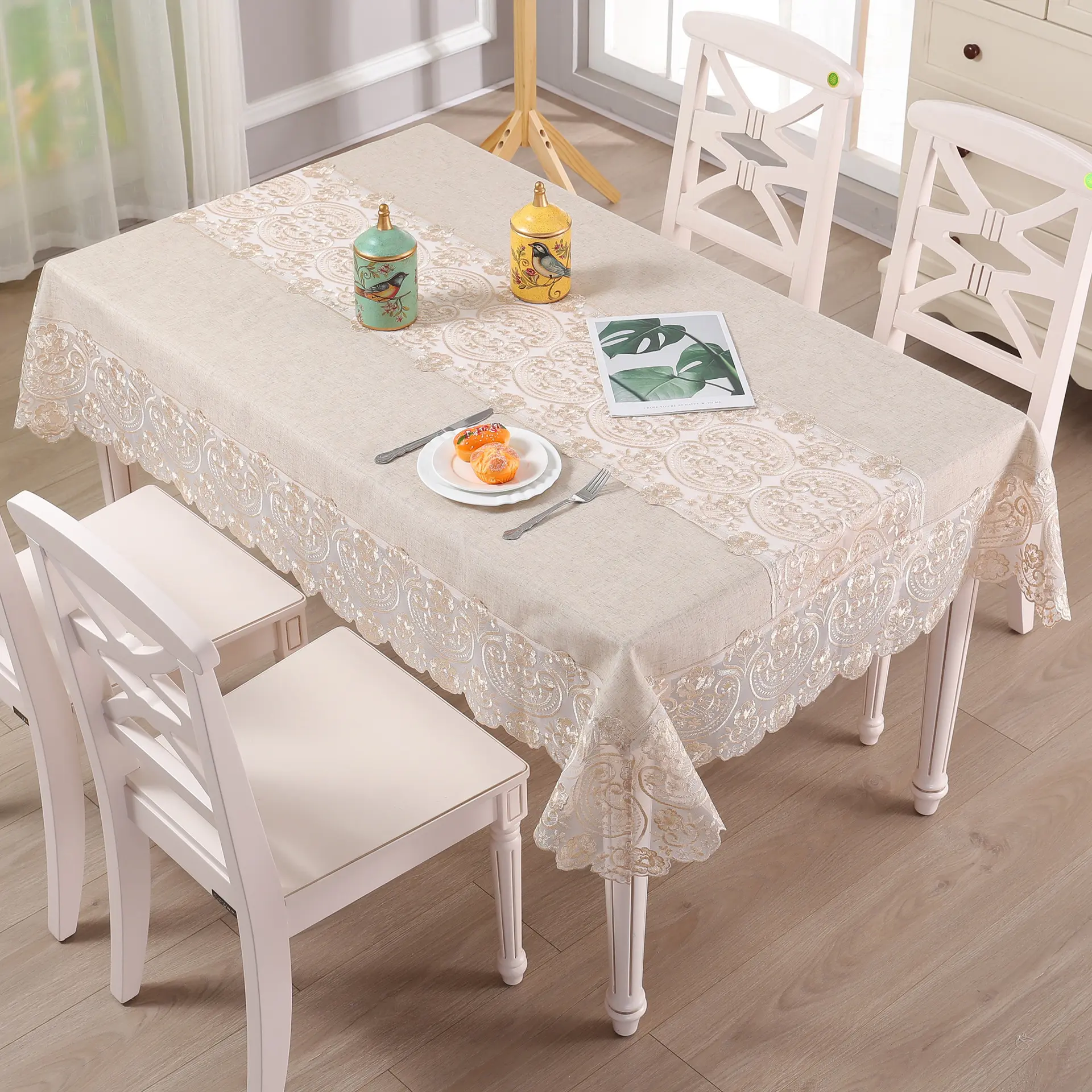 Battilo Luxury Lace Tablecloth White Rectangle Table Cloth Waterproof Table Cover For Dining Table Kitchen Wedding Party Decor