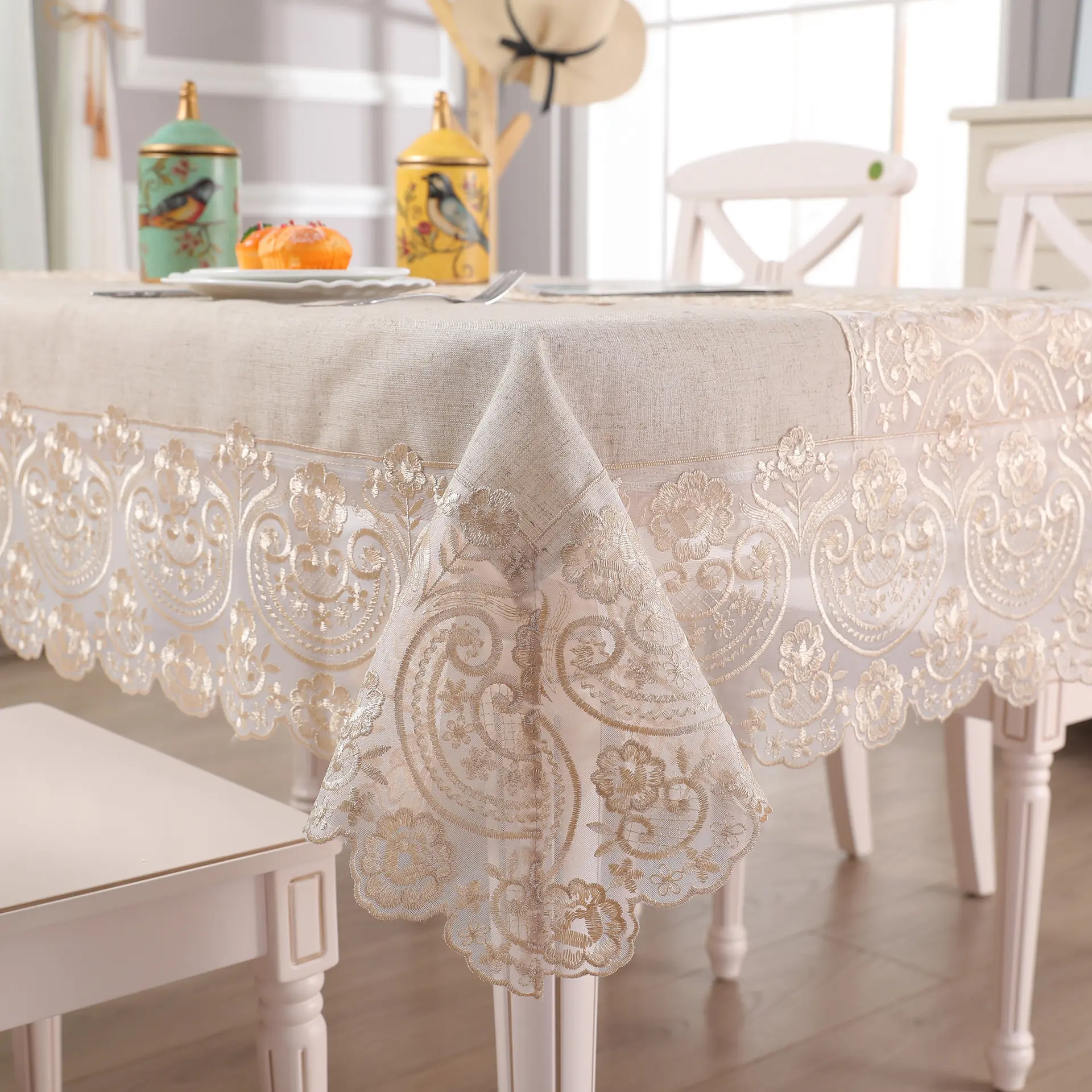 Battilo Luxury Lace Tablecloth White Rectangle Table Cloth Waterproof Table Cover For Dining Table Kitchen Wedding Party Decor