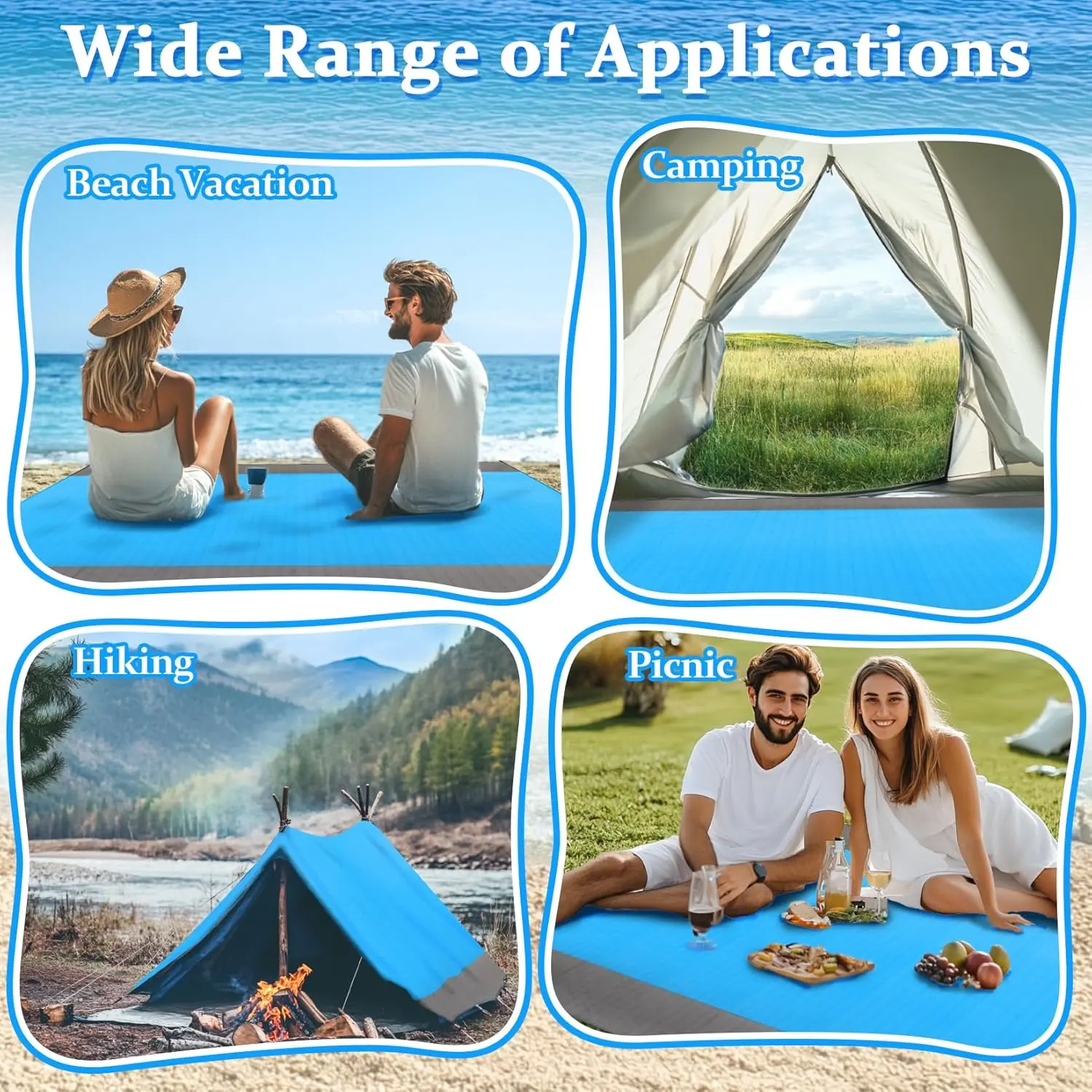 200X210Cm Extra Large Beach Towel, Beach Mat; Easy to Clean, Easy to Store, Provide Storage Bag and Hook, Light and Easy to Carry, Suitable for Beach Vacation, Camping, Grass, Two-Color Picnic Mat