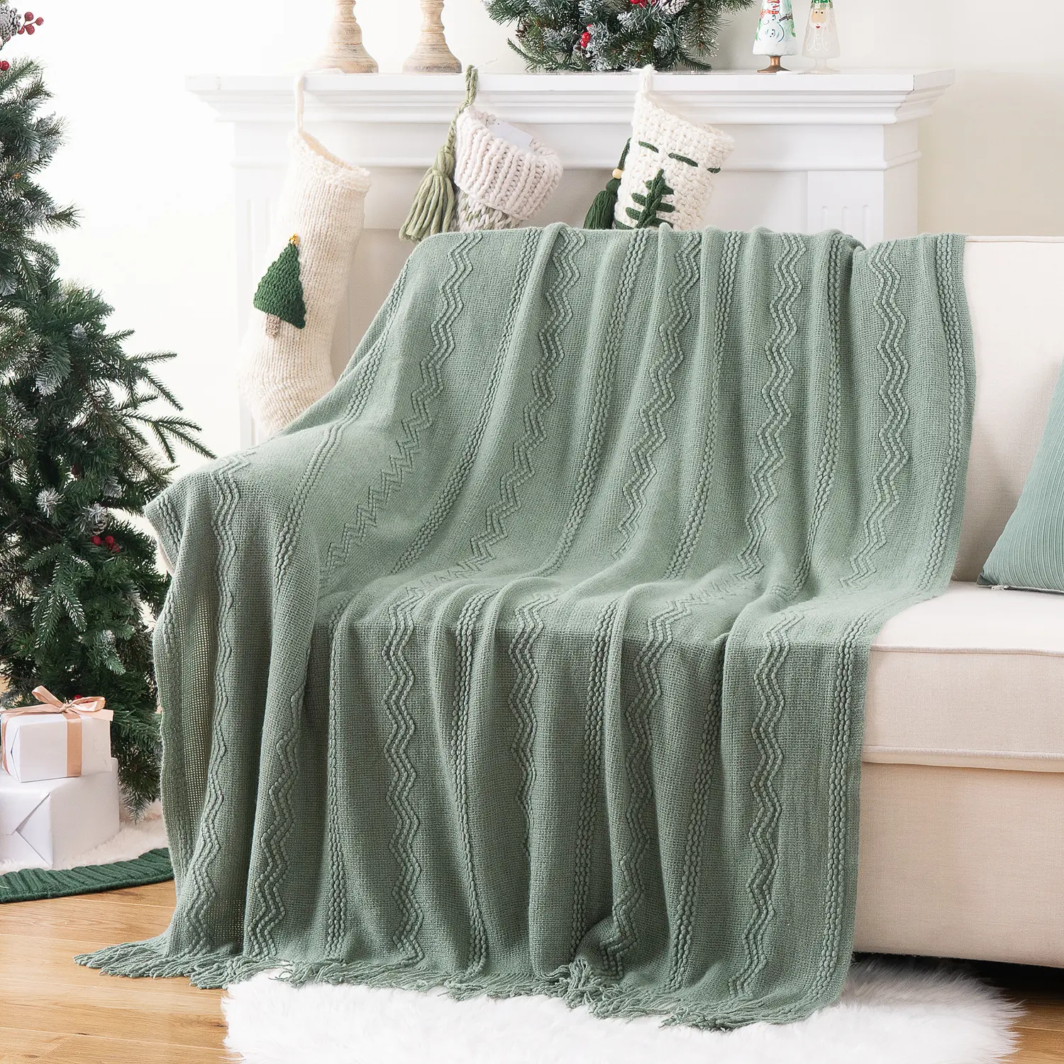 Battilo Caramel Throw Blanket for Bed Couch Chair Plaid Knit Throws Fall Sofa Blanket Lightweight Knitted Blanket for Home Decor