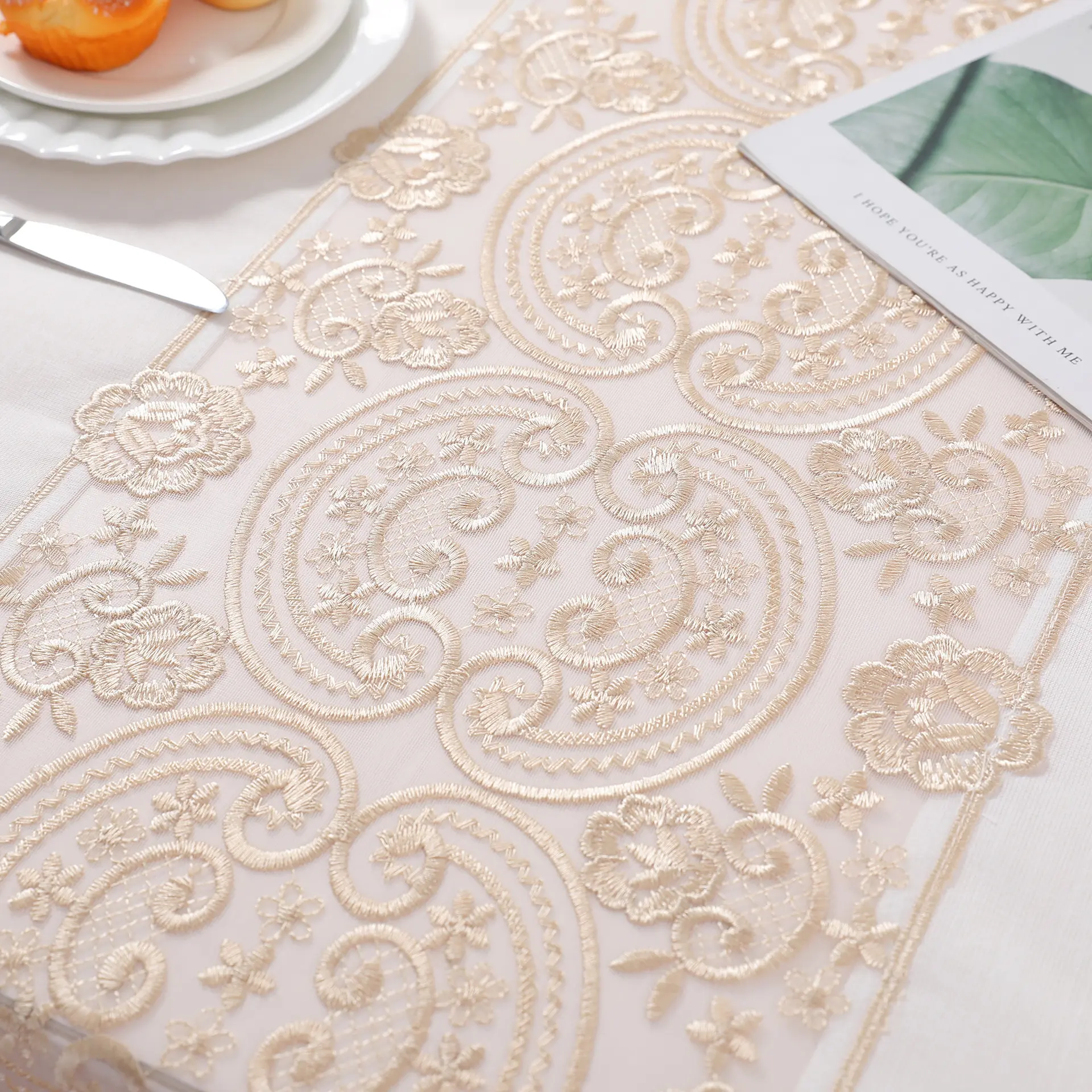 Battilo Luxury Lace Tablecloth White Rectangle Table Cloth Waterproof Table Cover For Dining Table Kitchen Wedding Party Decor
