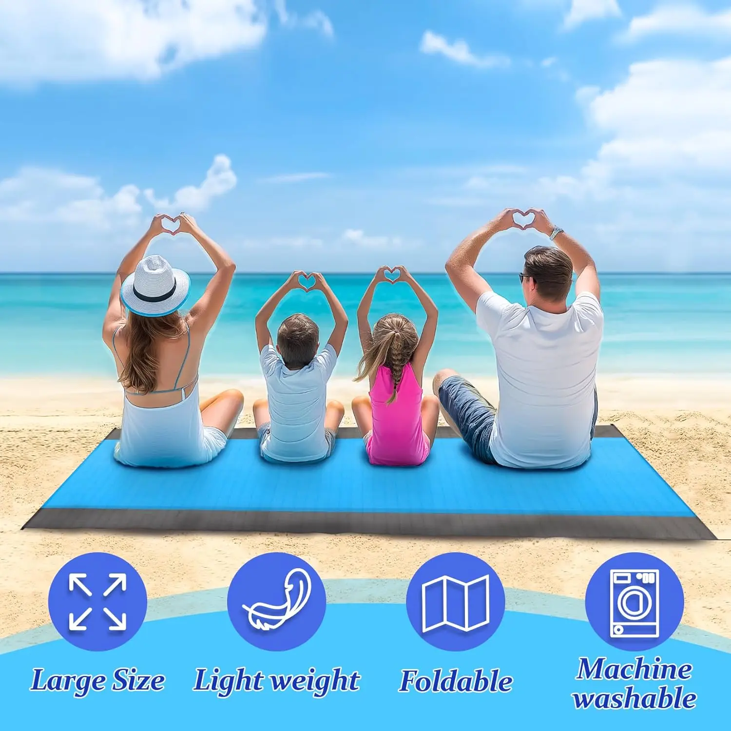 200X210Cm Extra Large Beach Towel, Beach Mat; Easy to Clean, Easy to Store, Provide Storage Bag and Hook, Light and Easy to Carry, Suitable for Beach Vacation, Camping, Grass, Two-Color Picnic Mat