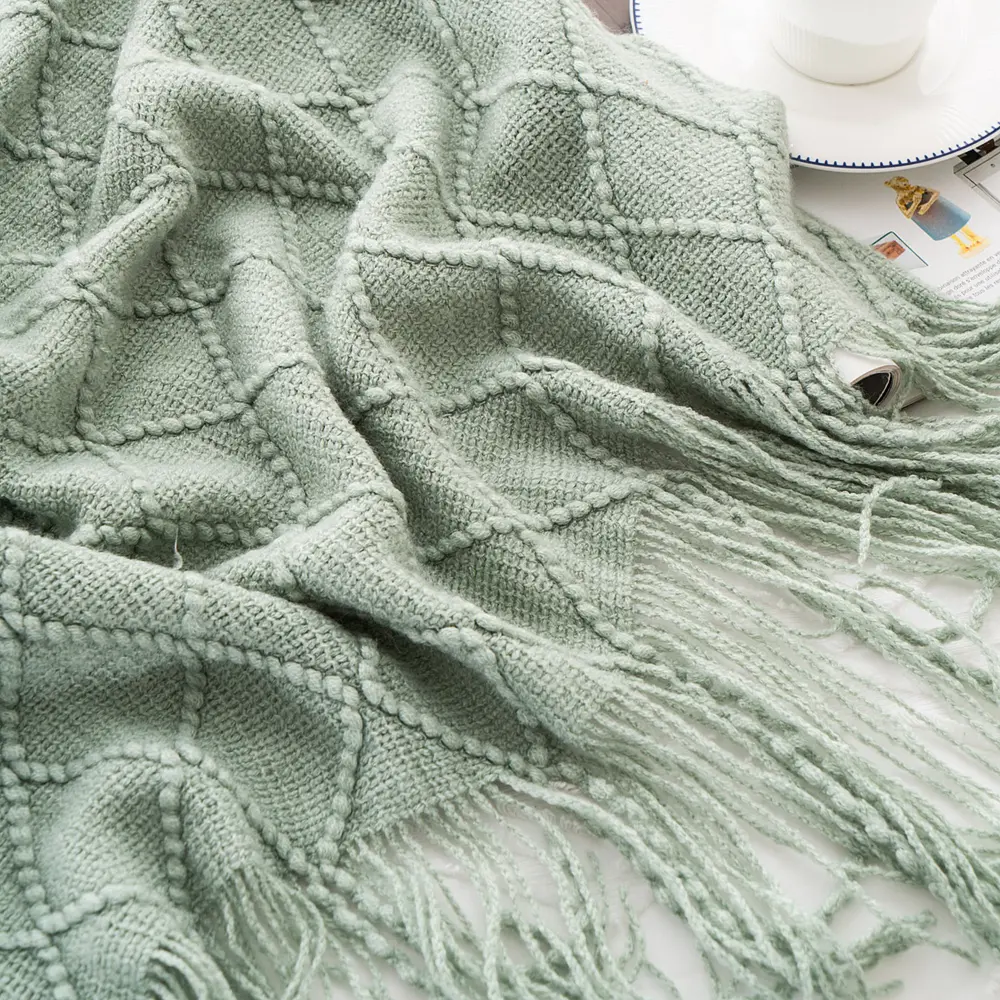 Battilo Plaid Knitted Throw Blanket Soft Woven Throws Sofa Blanket Bedspread On The Bed Green Decorative Blankets Summer Decor