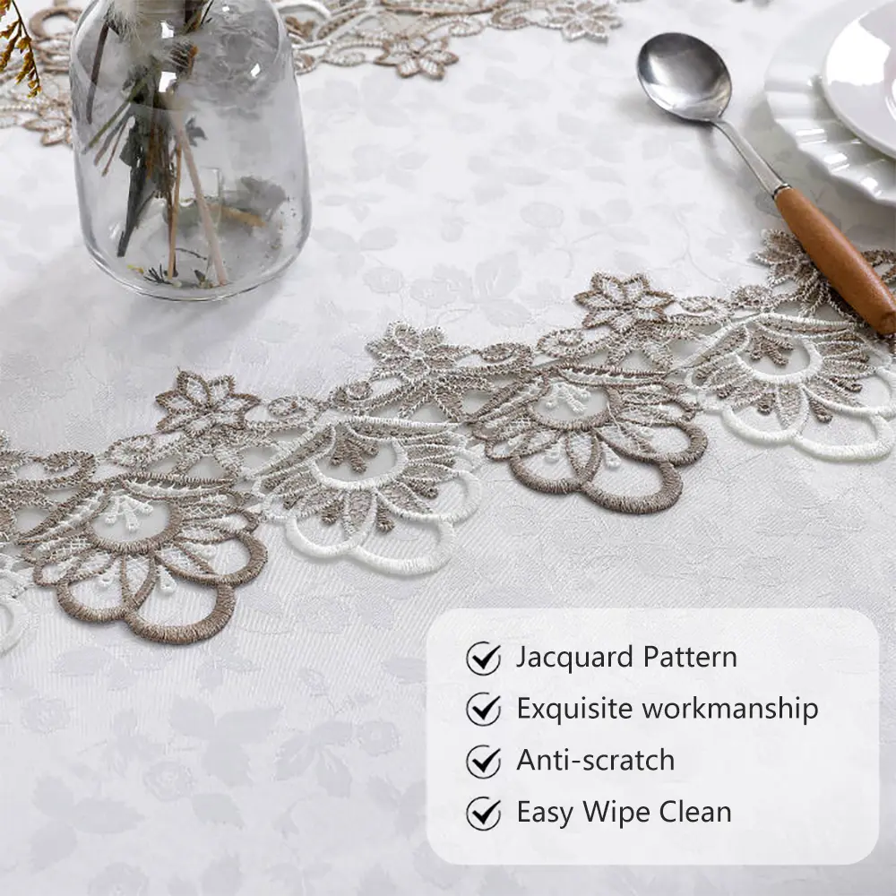 Battilo Lace Embroidery Tablecloth White Floral Rectangle Table Cloth Waterproof Table Cover For Dining Table Wedding Party Home