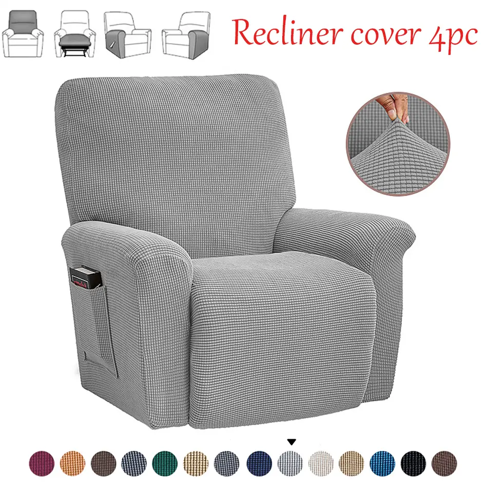 Battilo Waterproof Recliner Chair Cover Elastic Plush Lazy Sofa Cover Massage Chair Covers with Pocket Stretch Plaid Slipcover