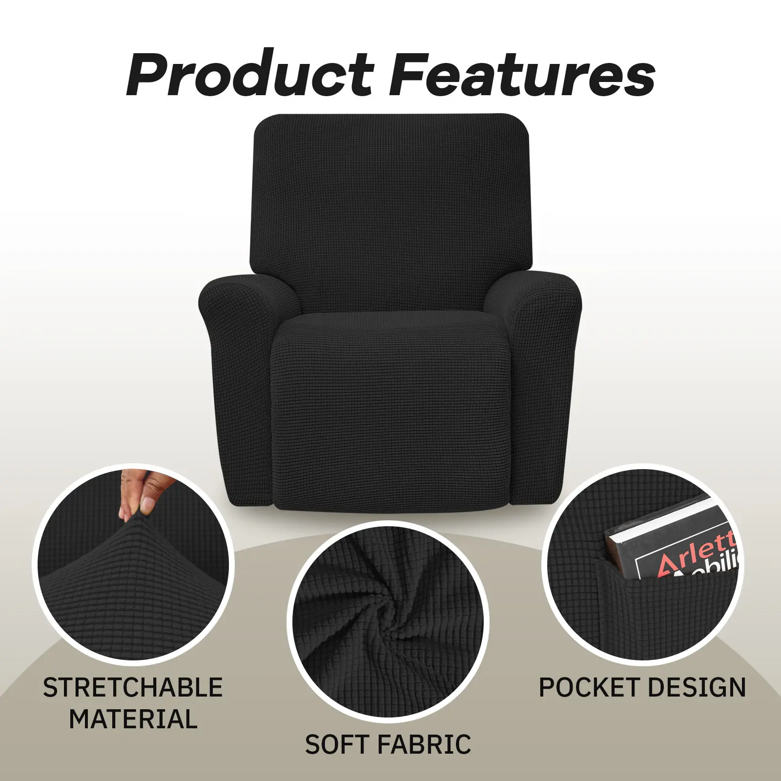 Battilo Waterproof Recliner Chair Cover Elastic Plush Lazy Sofa Cover Massage Chair Covers with Pocket Stretch Plaid Slipcover