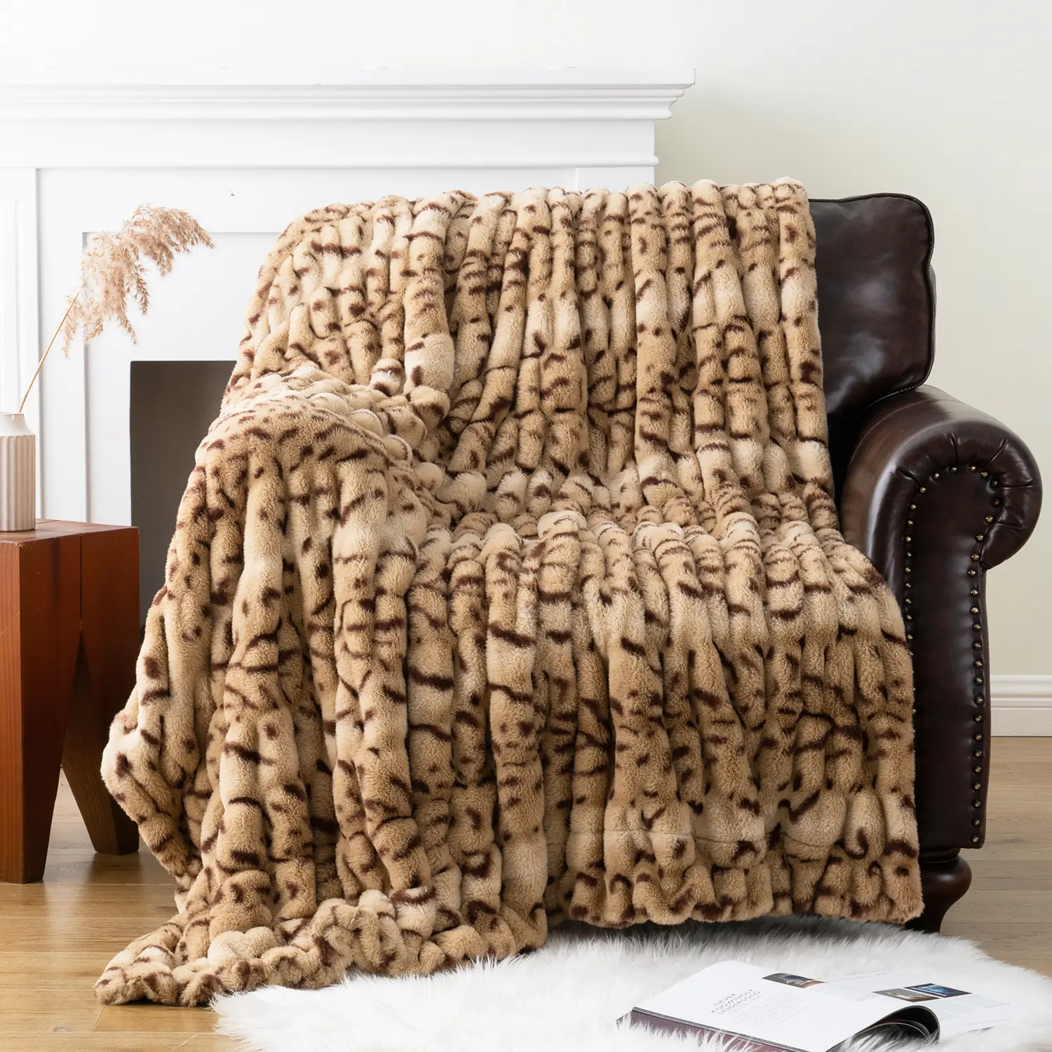 Battilo Plaid Fur Throw Blanket Super Soft Shaggy Plush Blankets Luxury Thick Winter Sofa Blanket Faux Fur Throws for Bed Decor