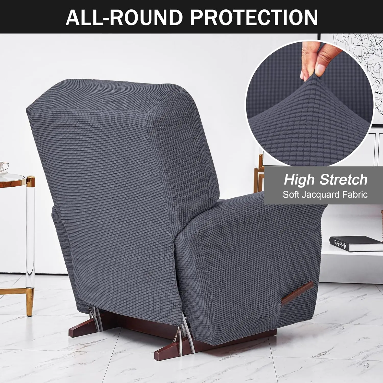Battilo Waterproof Recliner Chair Cover Elastic Plush Lazy Sofa Cover Massage Chair Covers with Pocket Stretch Plaid Slipcover