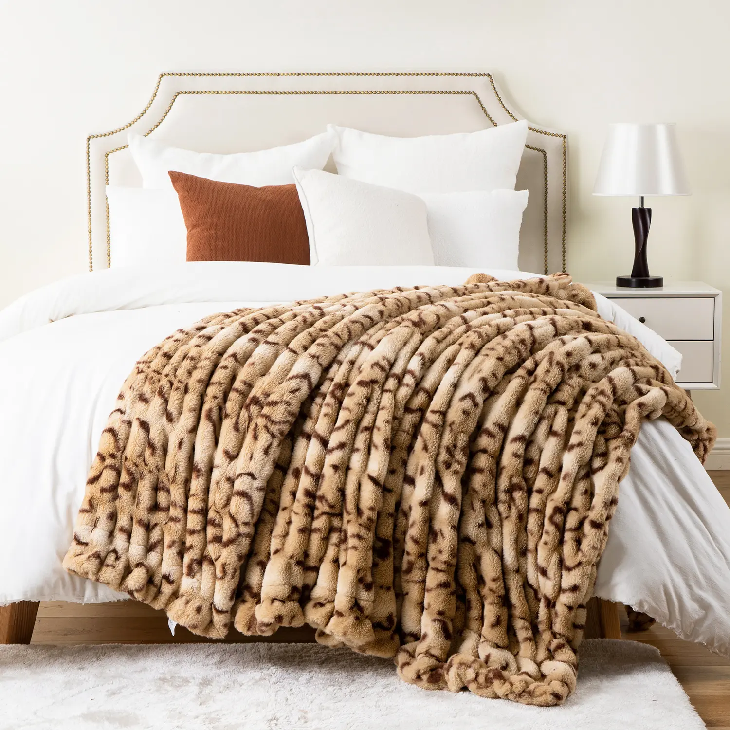 Battilo Plaid Fur Throw Blanket Super Soft Shaggy Plush Blankets Luxury Thick Winter Sofa Blanket Faux Fur Throws for Bed Decor