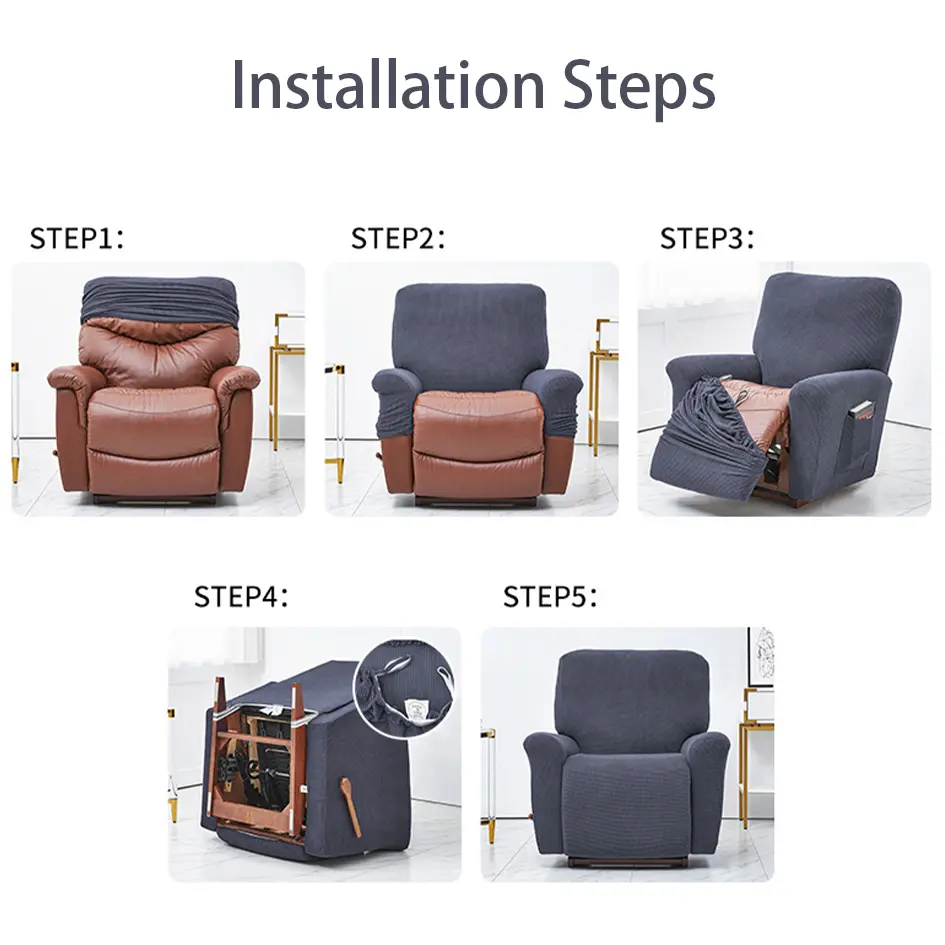 Battilo Waterproof Recliner Chair Cover Elastic Plush Lazy Sofa Cover Massage Chair Covers with Pocket Stretch Plaid Slipcover