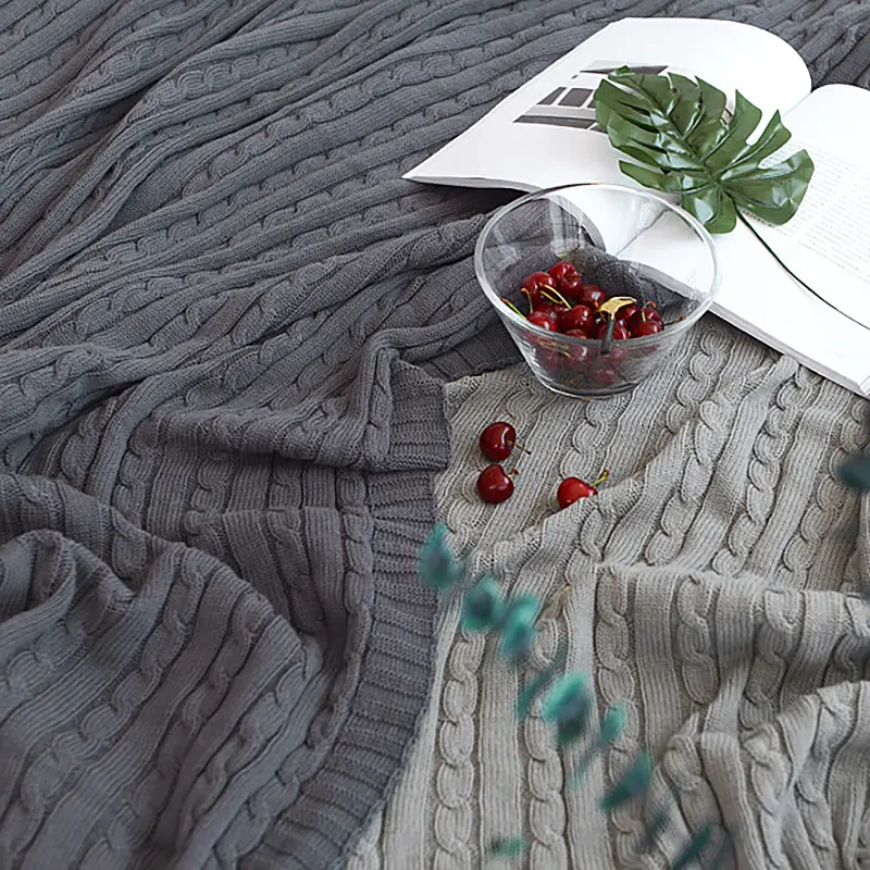 Battilo Cotton Knitted Throw Blanket Soft Cozy Cable Knit Sofa Throws Large Heavyweight Decorative Blanket for Twin Queen Bed