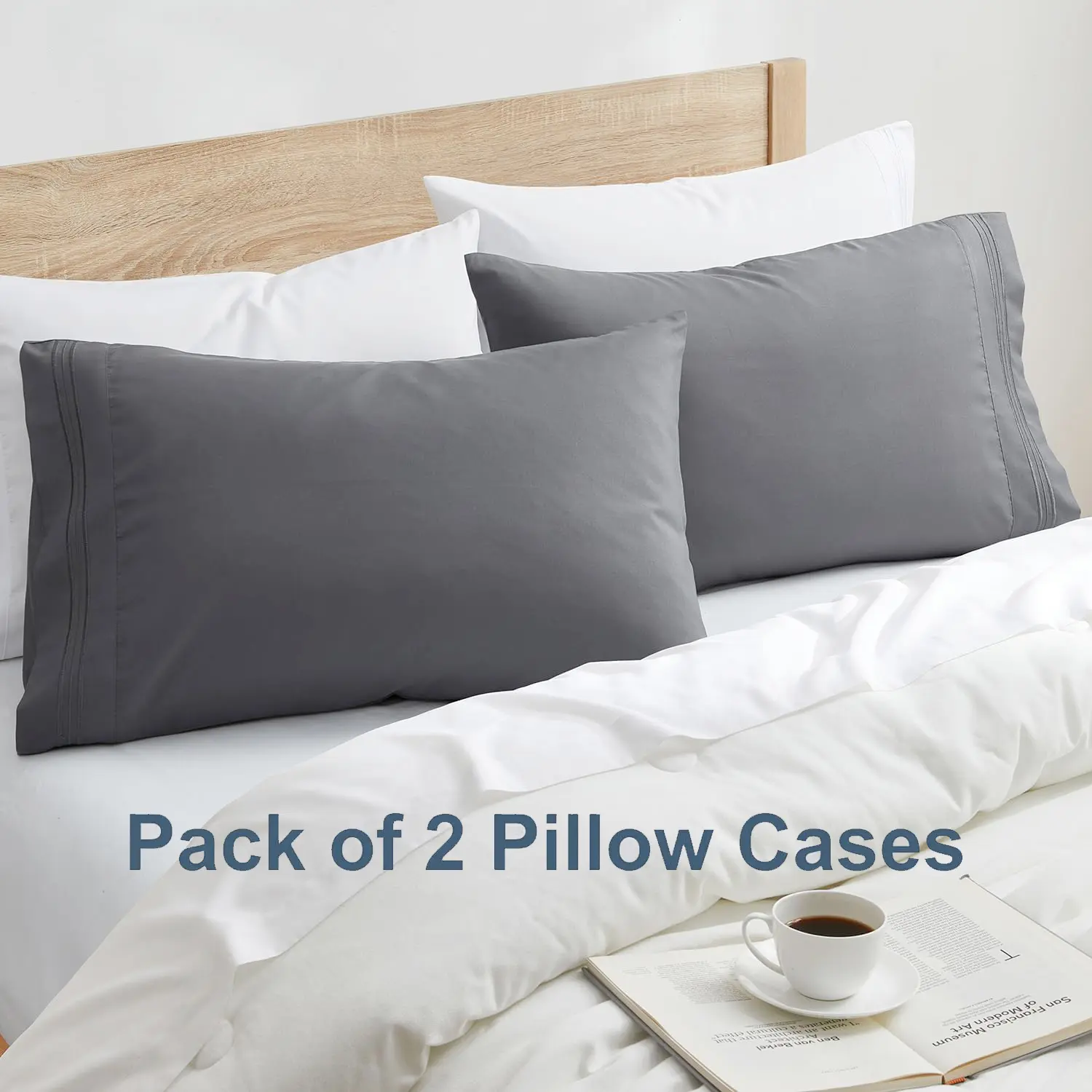 Battilo Solid Pillowcase Set 2pcs Soft and Breathable Envelope Pillow Cover For Sleeping Bed Queen/King Size Bedroom Decor
