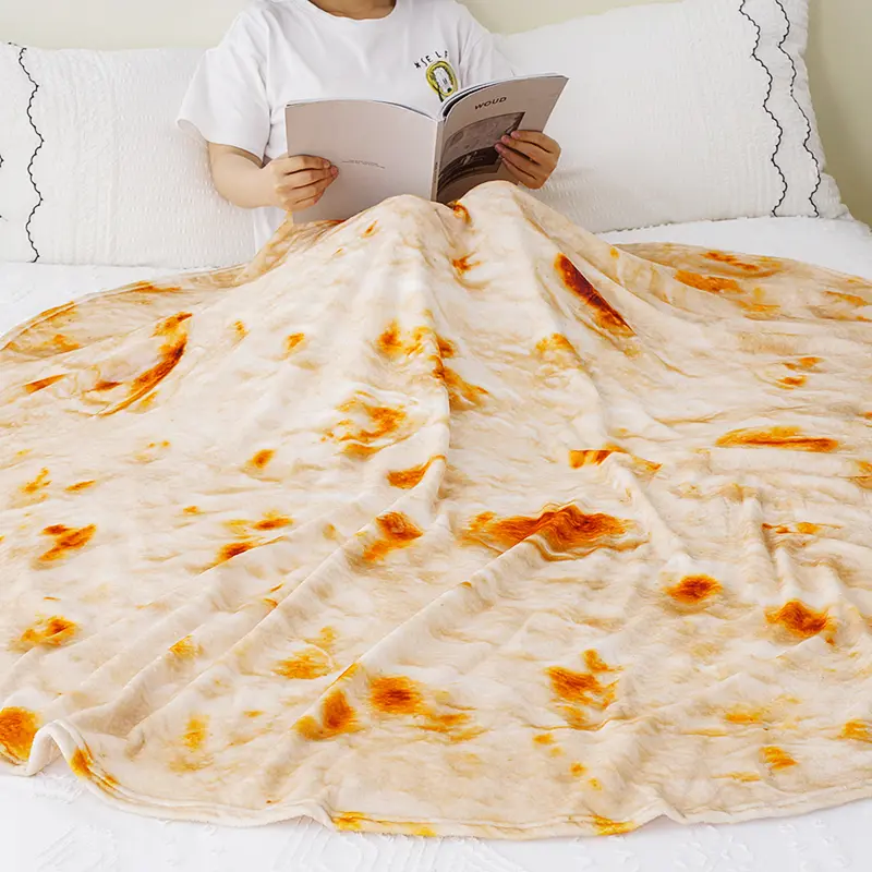 Battilo Tortilla Blanket Funny Food Throw Blankets For Bed Sofa Soft Flannel Bedspread Warm Round Blanket Bed Plaid Decor