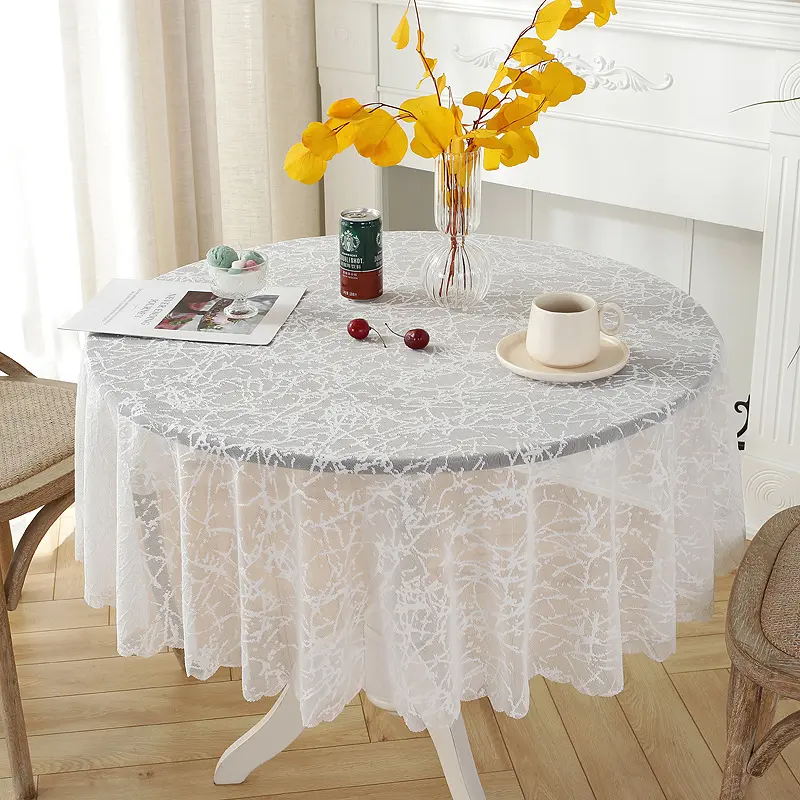 Battilo White Round Tablecloth for Wedding Decor Lace Table Cloth Rectangle Tablecloth For Birthday Banquet Coffee Table Cover
