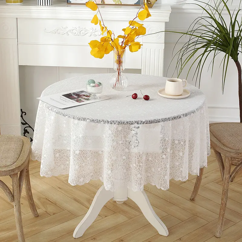 Battilo White Round Tablecloth for Wedding Decor Lace Table Cloth Rectangle Tablecloth For Birthday Banquet Coffee Table Cover