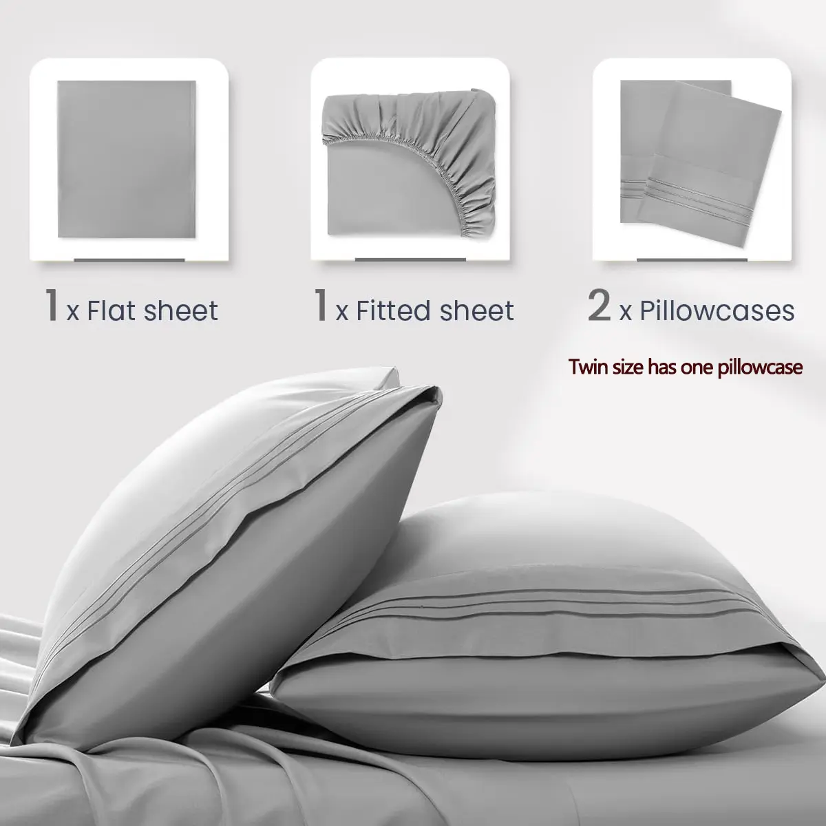 Battilo Double Bed Sheets 4Pieces Set Fitted Flat Sheet with Pillowscase Luxury Microfiber King Queen Full Twin Size Bedding Set