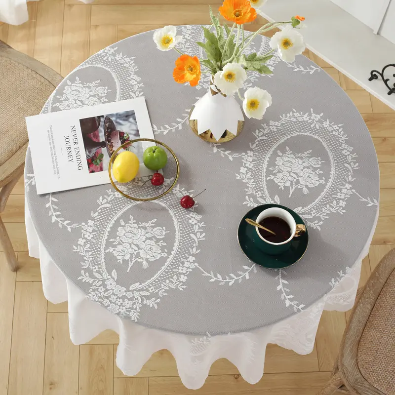 Battilo White Round Tablecloth for Wedding Decor Lace Table Cloth Rectangle Tablecloth For Birthday Banquet Coffee Table Cover