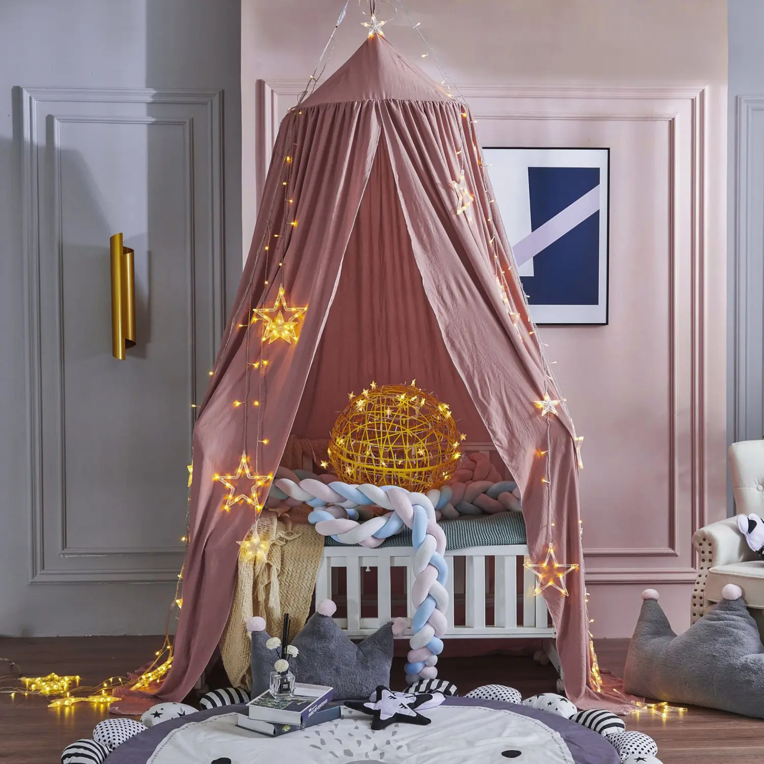 Battilo Kids Bed Mosquito Net Bed Canopy for Boys & Girls Room Bed Curtain for Child Crib Children Tent Hanging Round Play Tent
