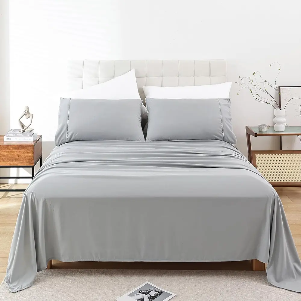 Battilo Double Bed Sheet Set 4Pieces Bedding Set with Pillowscases Luxury Soft Flat & Fitted Sheet For Twin Full Queen King Bed