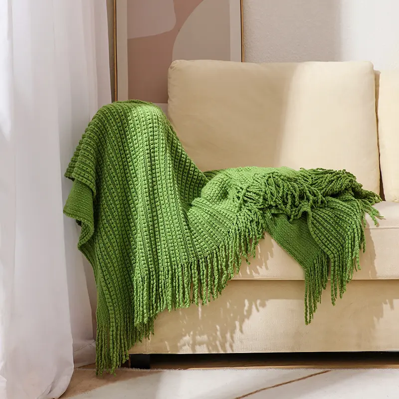 Battilo Summer Decorative Sofa Blanket Plaid Knitted Throw Blanket With Tassel Thick Warm Knit Throws for Bed Sofa Home Decor