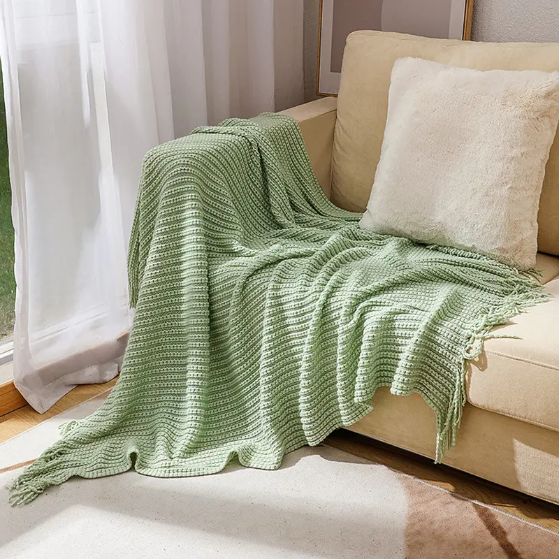 Battilo Summer Decorative Sofa Blanket Plaid Knitted Throw Blanket With Tassel Thick Warm Knit Throws for Bed Sofa Home Decor